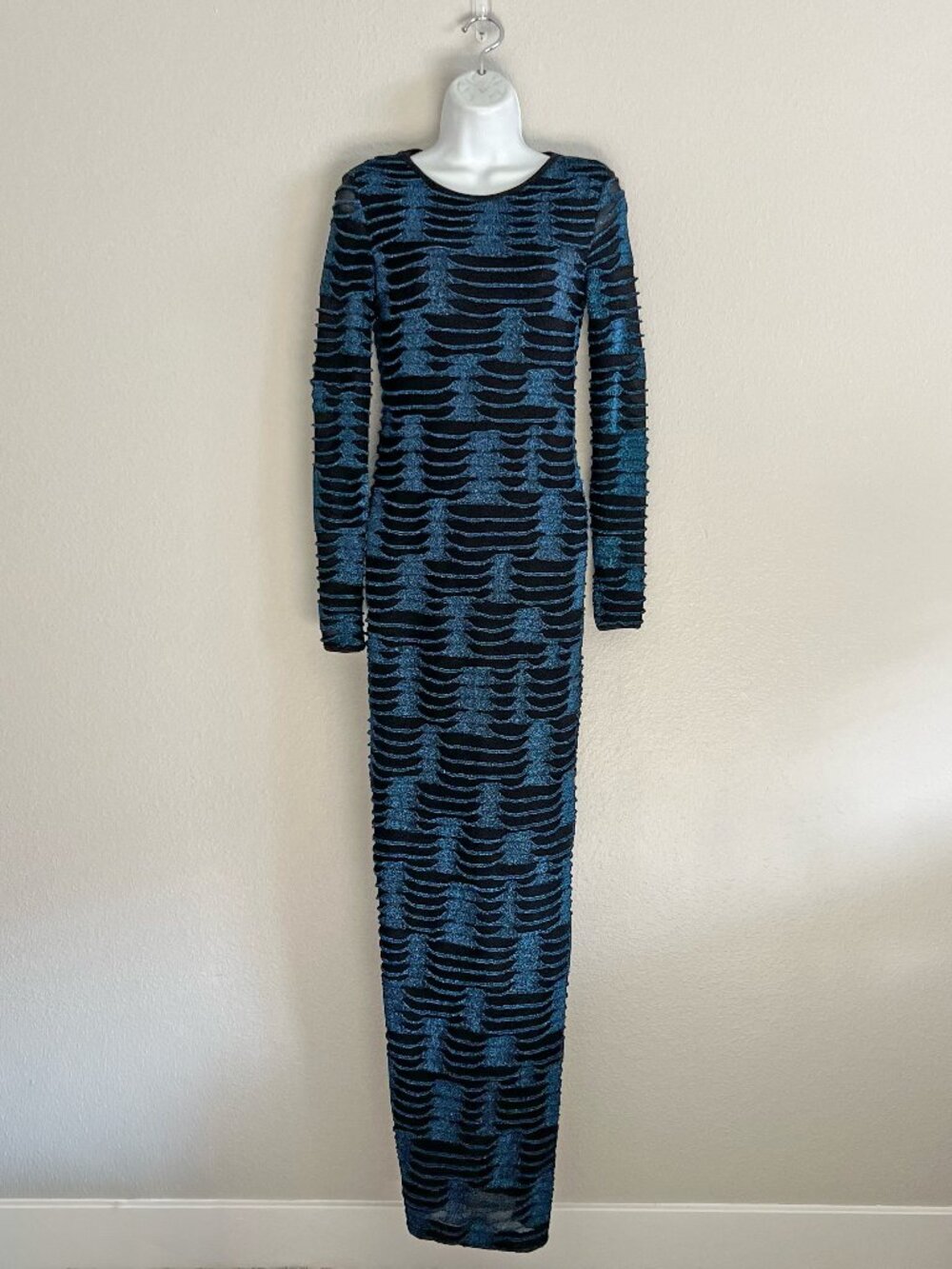 KikiRiki Bodycon Long Sleeve Blue Shimmer Maxi Dress Gothic Cyberpunk Size S